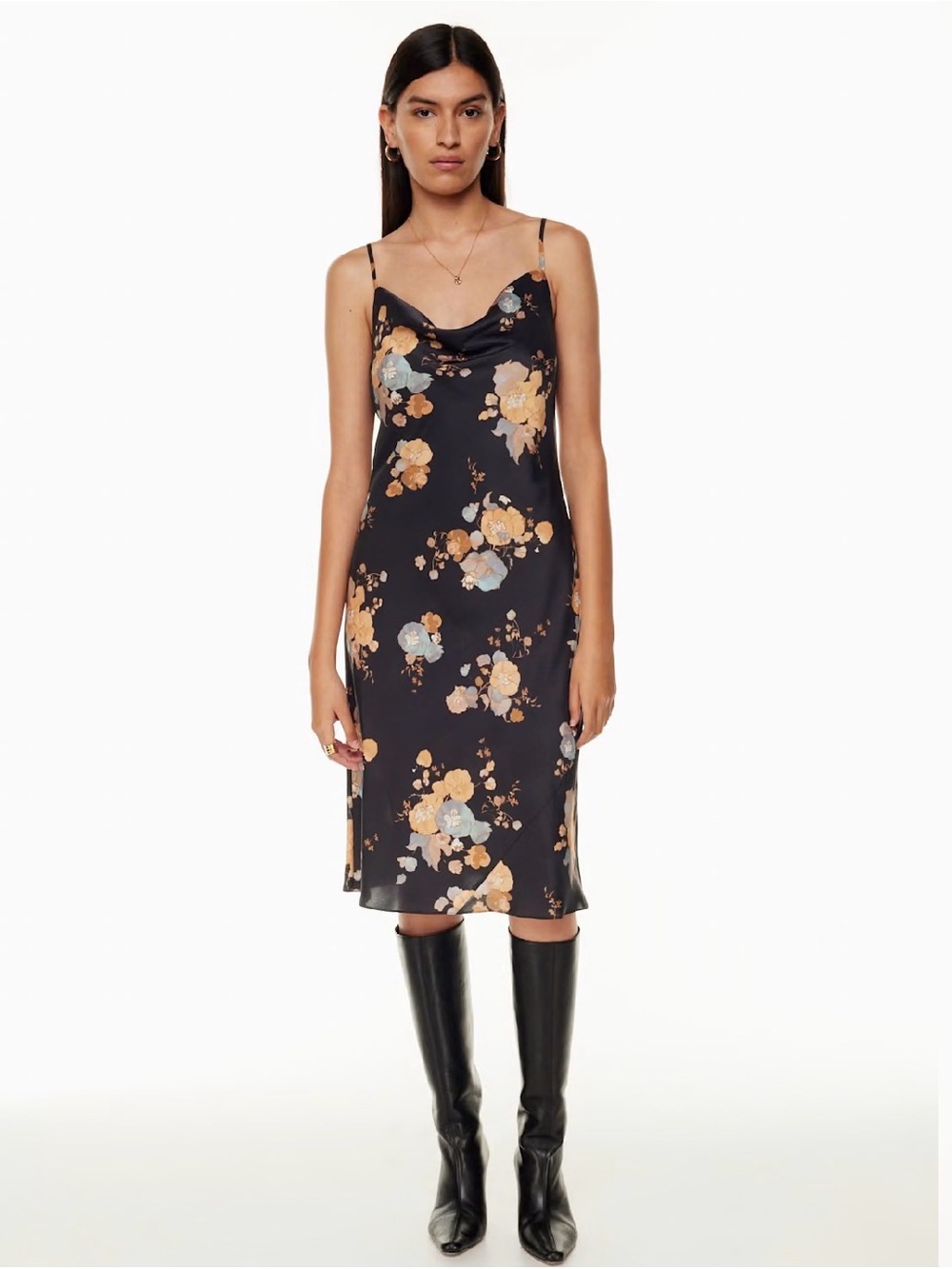 Aritzia Wilfred Only Cowlneck Slip Dress Women’s‎ Large Floral Black Maplewood